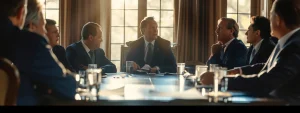 a group of government officials in a meeting, discussing a plan of action for handling a data breach at a federal agency.