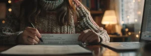 person filling out sam renewal form on computer.