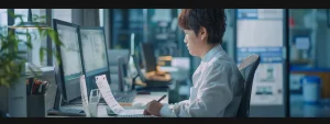 a person filling out paperwork on a computer for sam renewal and registration.