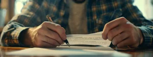 a person filling out paperwork for the sam renewal process.